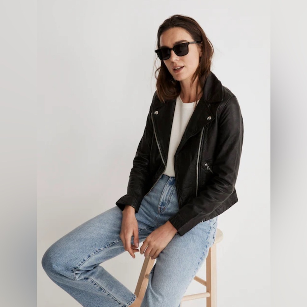 NWT Madewell Black Leather Jacket size Medium Brass Hardware Edition - Picture 8 of 13